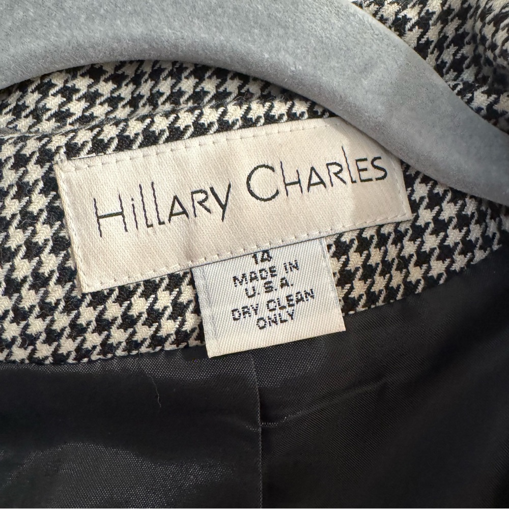 Vintage Hillary Charles Houndstooth Wool Lined Button Up Blazer Size 14 - Picture 3 of 6
